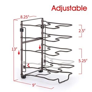 Simple Trending Adjustable Pan and Pot Lid Organizer Rack Holder, Kitchen Counter and Cabinet Organizer, Bronze