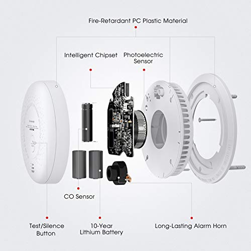 X-Sense 10-Year Battery (Not Hardwired) Combination Smoke and Carbon Monoxide Detector Alarm, Dual Sensor Smoke CO Alarm Complies with UL 217 & UL 2034 Standards, Auto-Check, SC03