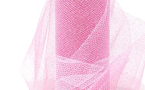 54" by 10 Yards (30 ft) Glitter Fabric Tulle Bolt for Wedding and Decoration (Pink)