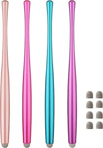 ccivv slim waist stylus pens for touch screen, compatible with ipad, iphone, kindle fire + 8 extra replaceable hybrid fiber tips (pink, purple, blue, rose gold)