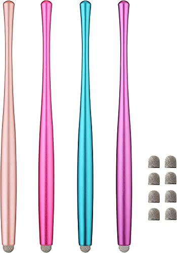 CCIVV Slim Waist Stylus Pens for Touch Screen, Compatible with iPad, iPhone, Kindle Fire + 8 Extra Replaceable Hybrid Fiber Tips (Pink, Purple, Blue, Rose Gold)