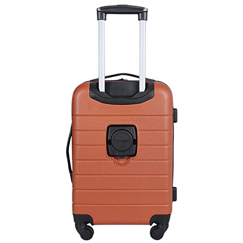 Wrangler Smart Luggage Set with Cup Holder and USB Port, Burnt Orange, 20-Inch Carry-On