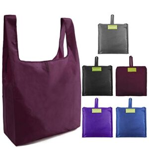 ripstop reusable grocery bags set 5, washable foldable shopping bags,reusable shopping tote, light weight(grey,black,burgundy,purple,navy blue)
