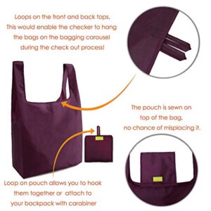 Ripstop Reusable Grocery Bags Set 5, Washable Foldable Shopping Bags,Reusable Shopping Tote, Light Weight(Grey,Black,Burgundy,Purple,Navy Blue)