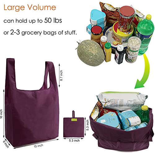 Ripstop Reusable Grocery Bags Set 5, Washable Foldable Shopping Bags,Reusable Shopping Tote, Light Weight(Grey,Black,Burgundy,Purple,Navy Blue)