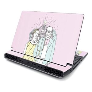 mightyskins skin compatible with alienware area-51m 17" (2019) - american gothic pop | protective, durable, and unique vinyl decal wrap cover | easy to apply| made in the usa