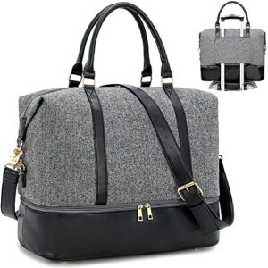 camtop weekender travel bag for women ladies overnight carry on tote duffel bag with luggage sleeve and shoes compartment (a-gray)
