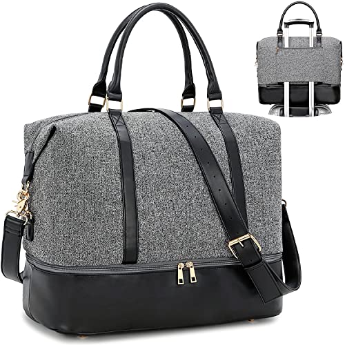 CAMTOP Weekender Travel Bag for Women Ladies Overnight Carry On Tote Duffel Bag with Luggage Sleeve and Shoes Compartment (A-Gray)