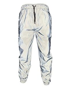 reflective pants men brand hip hop dance fluorescent trousers casual harajuku night sporting jogger pants gray (s)