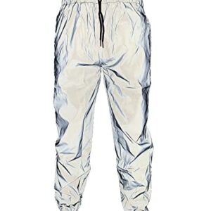 Reflective Pants Men Brand Hip Hop Dance Fluorescent Trousers Casual Harajuku Night Sporting Jogger Pants Gray (S)