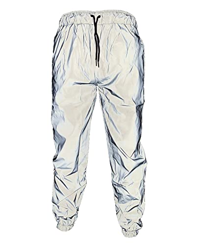 Reflective Pants Men Brand Hip Hop Dance Fluorescent Trousers Casual Harajuku Night Sporting Jogger Pants Gray (S)