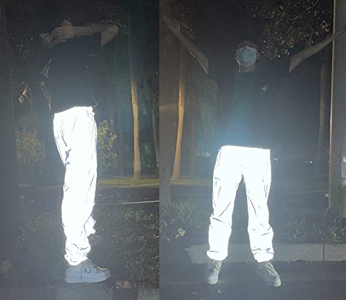 Reflective Pants Men Brand Hip Hop Dance Fluorescent Trousers Casual Harajuku Night Sporting Jogger Pants Gray (S)