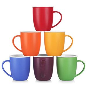 LIFVER 18oz Large Coffee Mugs Set of 6, Assorted Colored Coffee Mugs with Handle, Matte Ceramic Large Mugs for Coffee, Tea, Cocoa, Christmas Thanksgiving Housewarming Party Gift, Multi Colors