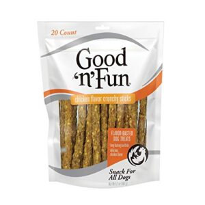 good'n'fun crunchy rawhide sticks dog chews, chicken flavor dog treats 20 ct