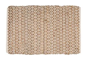 the beer valley jute cotton diamond rug 2x3' hand woven reversible classic white natural rug,kitchen rugs, farmhouse rugs, rugs for living & bedroom,woven rugs