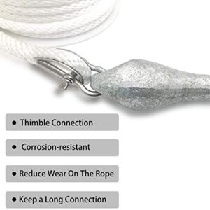 Young Marine Premium Solid Braid MFP Anchor Line Braided Anchor Rope/Line with Thimble (3/8" x 150', White)