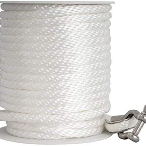 Young Marine Premium Solid Braid MFP Anchor Line Braided Anchor Rope/Line with Thimble (3/8" x 150', White)