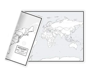 educational blank outline maps, 2-sided world & us, 17” x 11”, 50-pack | great blank map worksheets for classroom or home study | laminated answer sheet included | map packs are perfect desk size