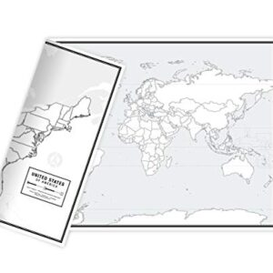 Educational Blank Outline Maps, 2-Sided World & US, 17” x 11”, 50-Pack | Great Blank Map Worksheets for Classroom or Home Study | Laminated Answer Sheet Included | Map Packs are Perfect Desk Size