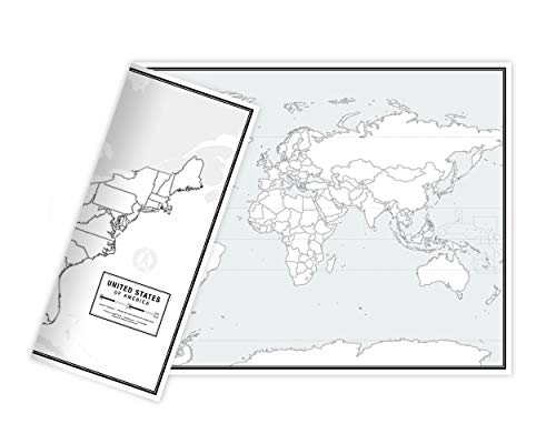 Educational Blank Outline Maps, 2-Sided World & US, 17” x 11”, 50-Pack | Great Blank Map Worksheets for Classroom or Home Study | Laminated Answer Sheet Included | Map Packs are Perfect Desk Size