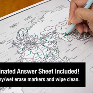 Educational Blank Outline Maps, 2-Sided World & US, 17” x 11”, 50-Pack | Great Blank Map Worksheets for Classroom or Home Study | Laminated Answer Sheet Included | Map Packs are Perfect Desk Size