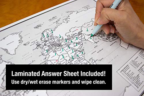 Educational Blank Outline Maps, 2-Sided World & US, 17” x 11”, 50-Pack | Great Blank Map Worksheets for Classroom or Home Study | Laminated Answer Sheet Included | Map Packs are Perfect Desk Size