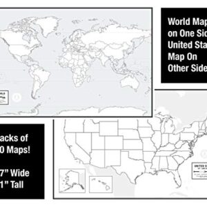 Educational Blank Outline Maps, 2-Sided World & US, 17” x 11”, 50-Pack | Great Blank Map Worksheets for Classroom or Home Study | Laminated Answer Sheet Included | Map Packs are Perfect Desk Size