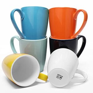 amhomel coffee mugs set of 6, porcelain mugs - 16 ounce for coffee, tea, cappuccino, latte and cocoa, large handle design, microwave and dishwasher safe, warm assorted colors