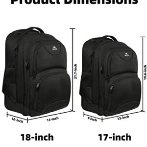 MATEIN Wheeled Backpack, 18 inch Laptop Backpack with Wheels for College, Rolling Travel Backpack, Carryon Trolley Luggage Suitcase Compact Business Computer Bag for Men Women, Black