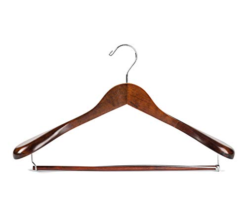 Luxury Wide Shoulder Wooden Hangers 6 Pack, with Locking Bar, Smooth Retro Finish Wood Suit Hanger Coat Hanger for Closet, Holds Up to 20lbs, 360° Swivel Hook, for Jacket, Dress Heavy Clothes Hangers