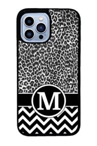 black white leopard chevron personalized apple iphone black rubber phone case compatible with iphone 14 pro max, pro, max, iphone 13 pro max mini, 12 pro max mini, 11 pro max x xs max xr 8 7 plus