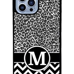 Black White Leopard Chevron Personalized Apple iPhone Black Rubber Phone Case Compatible with iPhone 14 Pro Max, Pro, Max, iPhone 13 Pro Max Mini, 12 Pro Max Mini, 11 Pro Max X XS Max XR 8 7 Plus