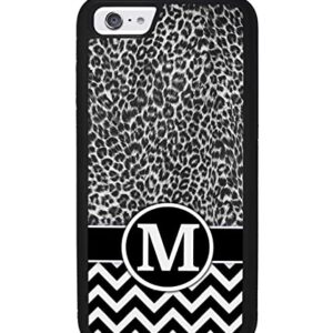 Black White Leopard Chevron Personalized Apple iPhone Black Rubber Phone Case Compatible with iPhone 14 Pro Max, Pro, Max, iPhone 13 Pro Max Mini, 12 Pro Max Mini, 11 Pro Max X XS Max XR 8 7 Plus