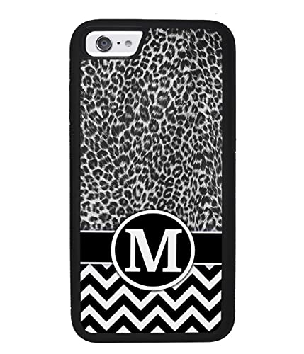 Black White Leopard Chevron Personalized Apple iPhone Black Rubber Phone Case Compatible with iPhone 14 Pro Max, Pro, Max, iPhone 13 Pro Max Mini, 12 Pro Max Mini, 11 Pro Max X XS Max XR 8 7 Plus