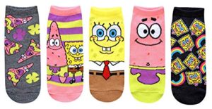 hyp spongebob squarepants and patrick juniors/womens 5 pack ankle socks