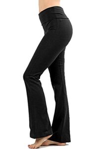 zenana women fold over waist cotton stretch flare leg boot cut yoga pants leggings black small