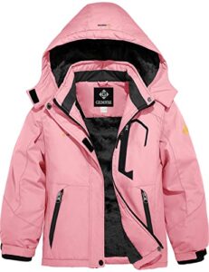 gemyse girl's waterproof ski snow jacket fleece windproof winter jacket with hood (coral pink,10/12)