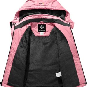 GEMYSE Girl's Waterproof Ski Snow Jacket Fleece Windproof Winter Jacket with Hood (Coral Pink,10/12)