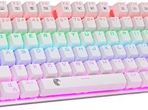 HUO JI 65% Mechanical Gaming Keyboard, E-Yooso Z-88 with Blue Switches Metal Panel Rainbow LED Backlit, Compact 81 Keys, Silver and White