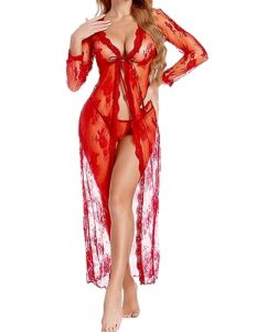 avidlove sexy lingerie robe for women lace kimono gown bridal babydoll linngerie red, m