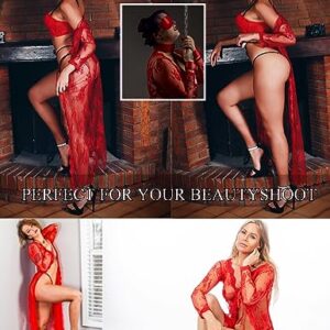 Avidlove Sexy Lingerie Robe for Women Lace Kimono Gown Bridal Babydoll Linngerie Red, M