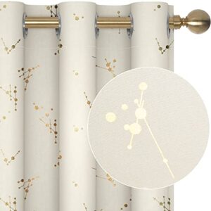 deconovo blackout curtains for living room, curtains 84 inches long, set of 2 - constellation pattern foil printed curtains, light blocking curtain (beige, 42 x 84 inch, 2 panels)