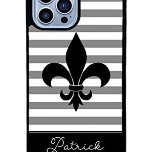 Fleur De Lis Black and White Personalized Apple iPhone Black Rubber Phone Case Compatible with iPhone 14 Pro Max, Pro, Max, iPhone 13 Pro Max Mini, 12 Pro Max Mini, 11 Pro Max X XS Max XR 8 7 Plus