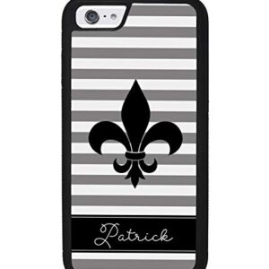 Fleur De Lis Black and White Personalized Apple iPhone Black Rubber Phone Case Compatible with iPhone 14 Pro Max, Pro, Max, iPhone 13 Pro Max Mini, 12 Pro Max Mini, 11 Pro Max X XS Max XR 8 7 Plus