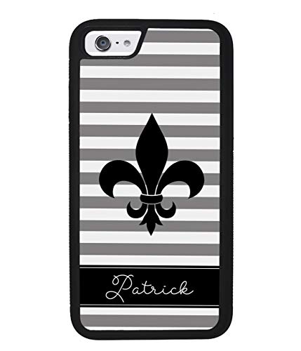 Fleur De Lis Black and White Personalized Apple iPhone Black Rubber Phone Case Compatible with iPhone 14 Pro Max, Pro, Max, iPhone 13 Pro Max Mini, 12 Pro Max Mini, 11 Pro Max X XS Max XR 8 7 Plus