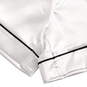 SweatyRocks Women's Short Sleeve Sleepwear Button Down Satin 2 Piece Pajama Set White Medium