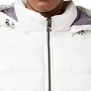 GUESS Men Mid-Weight Puffer Jacket with Removable Hood, White, Medium