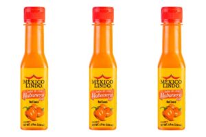 mexico lindo red habanero hot sauce | real red habanero chili pepper | 78,200 scoville level | enjoy with mexican food, seafood & pasta | 5 fl oz bottles (pack of 3)