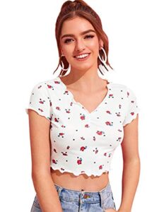 sweatyrocks women's basic crop top short sleeve round neck tee t-shirt (small, white-1)