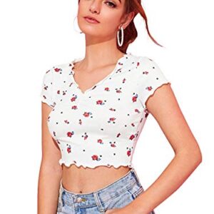 SweatyRocks Women's Basic Crop Top Short Sleeve Round Neck Tee T-Shirt (Small, White-1)